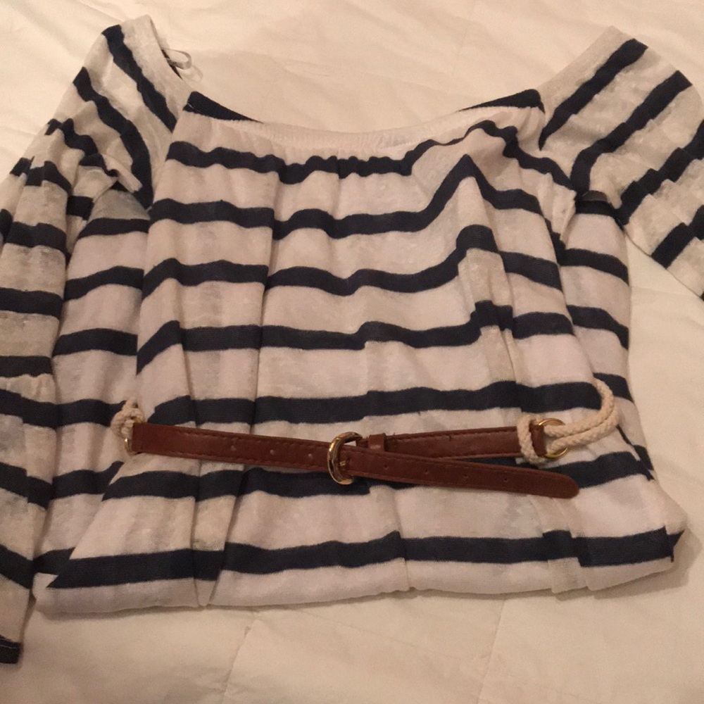 Blue and white striped dress